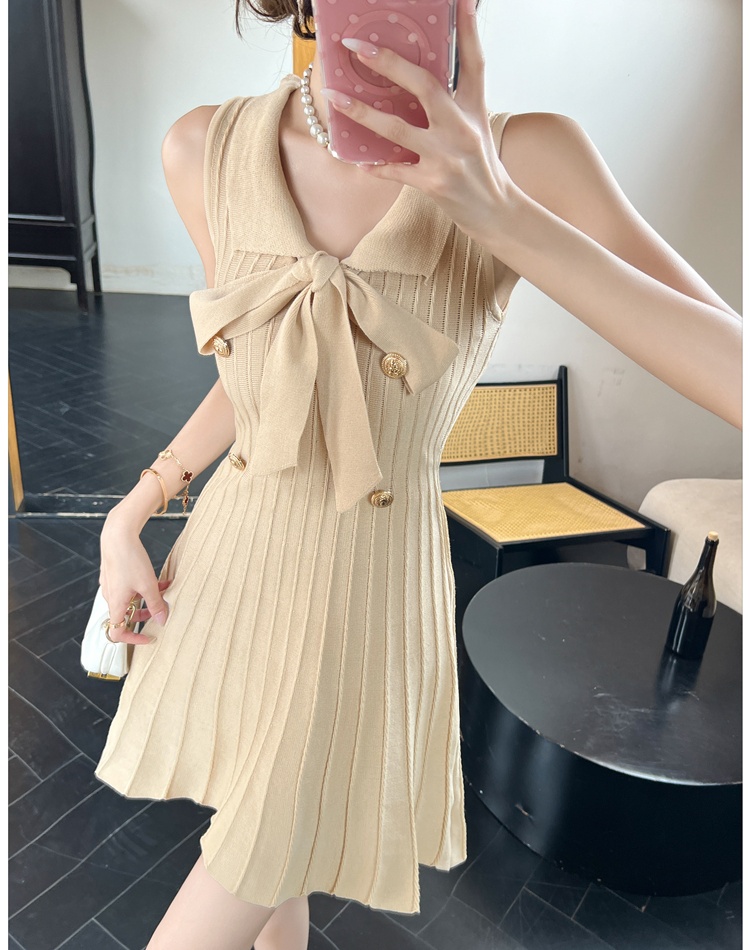Bow slim sleeveless chanelstyle knitted dress