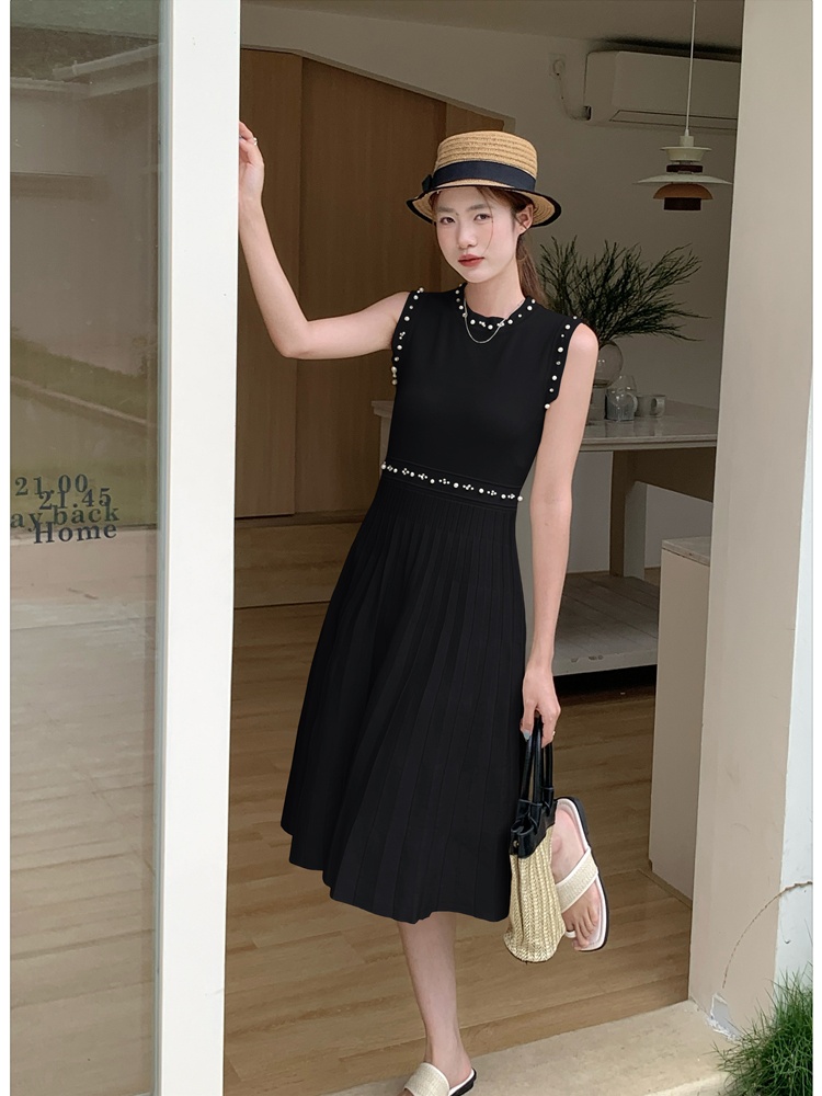 Light luxury knitted formal dress slim beading dress