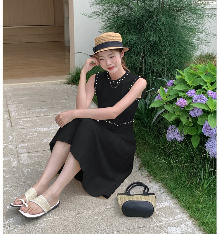 Light luxury knitted formal dress slim beading dress