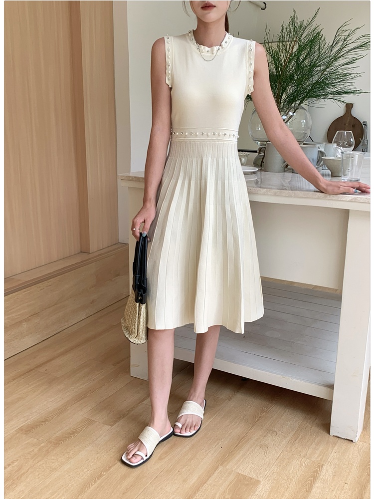 Light luxury knitted formal dress slim beading dress