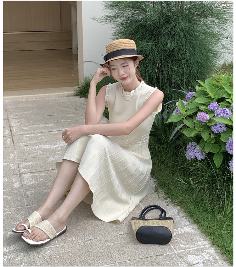 Light luxury knitted formal dress slim beading dress