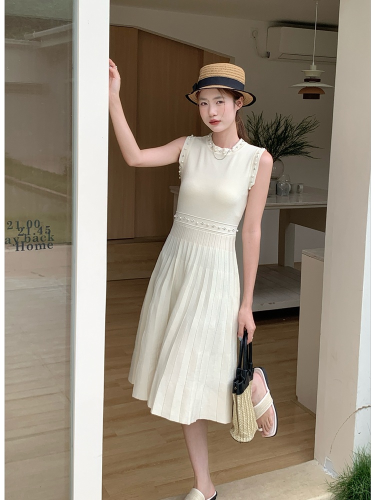 Light luxury knitted formal dress slim beading dress
