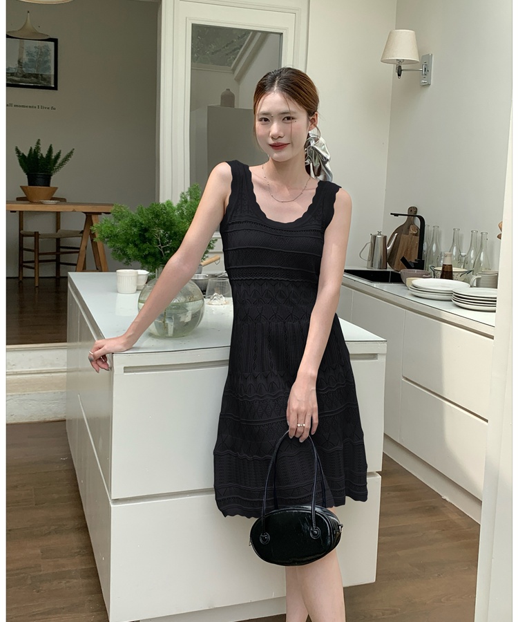 A-line pinched waist T-back knitted sleeveless vest