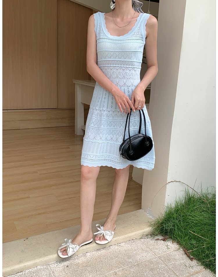 A-line pinched waist T-back knitted sleeveless vest