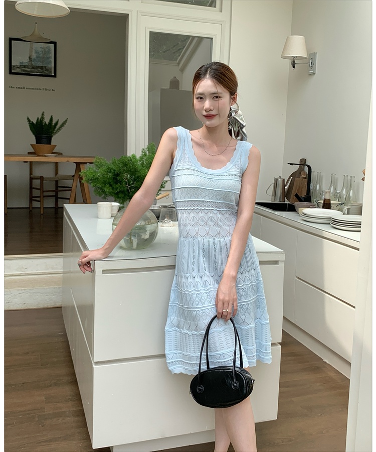 A-line pinched waist T-back knitted sleeveless vest