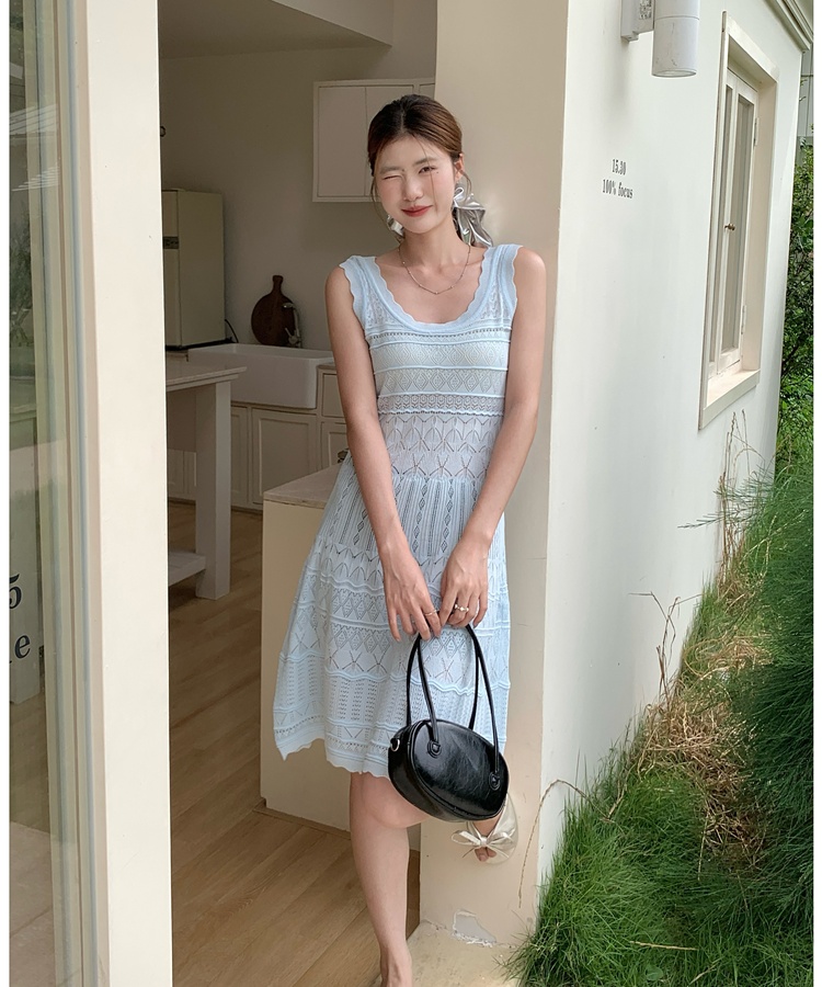 A-line pinched waist T-back knitted sleeveless vest