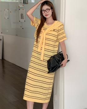 France style slim shawl short sleeve dress 2pcs set