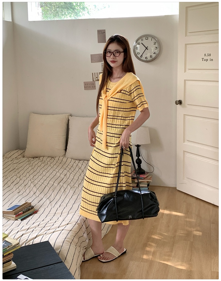 France style slim shawl short sleeve dress 2pcs set