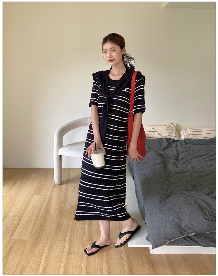 France style slim shawl short sleeve dress 2pcs set