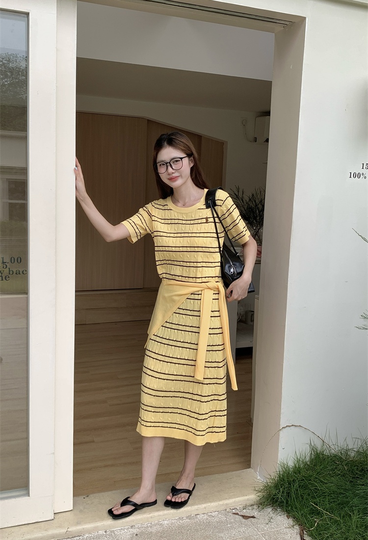 France style slim shawl short sleeve dress 2pcs set
