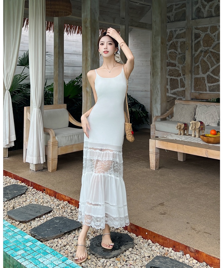 Sling white gauze shirt enticement lace dress 2pcs set