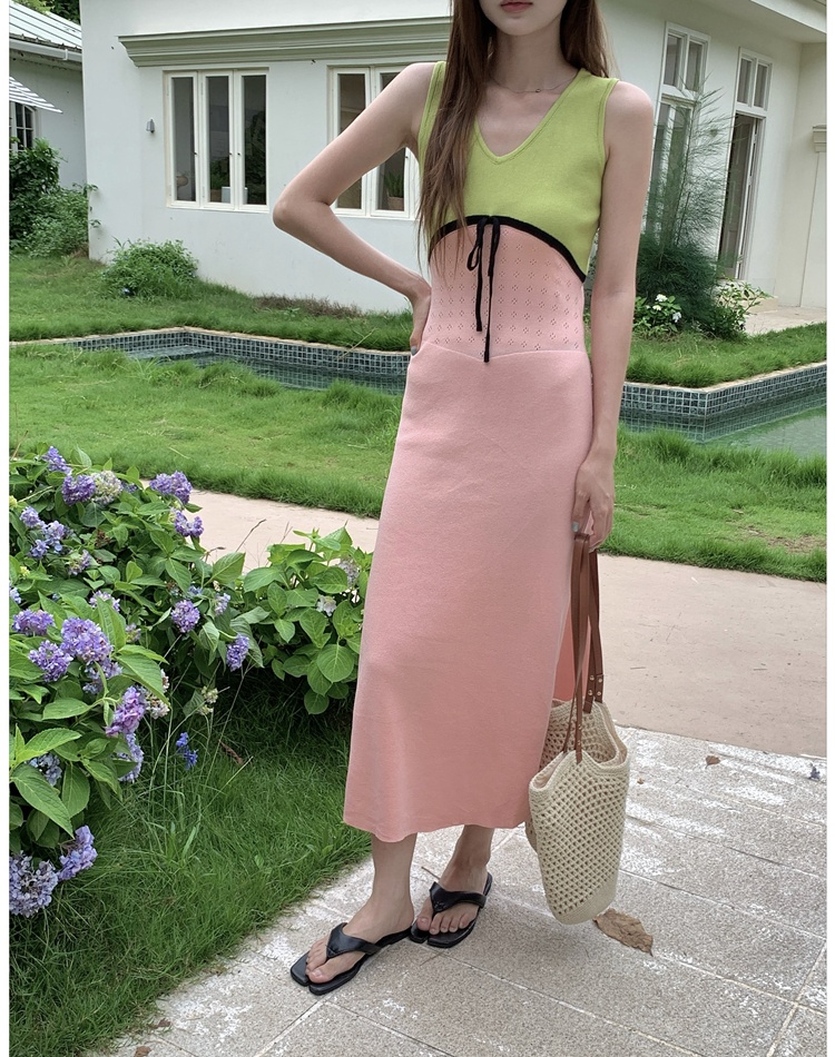 Mixed colors high waist sleeveless dress slim dress