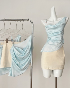Swan summer short skirt wrapped chest sling tops a set