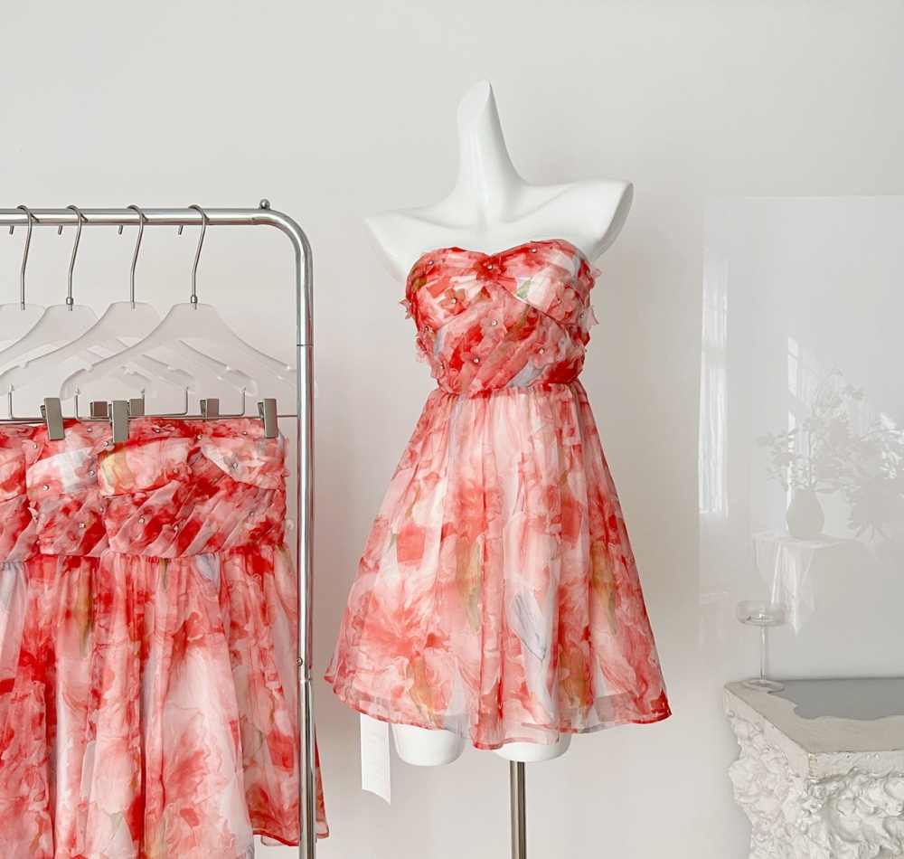 Sequins chiffon laminated fold beads dress for women