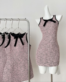 Pink pinched waist T-back chanelstyle temperament dress