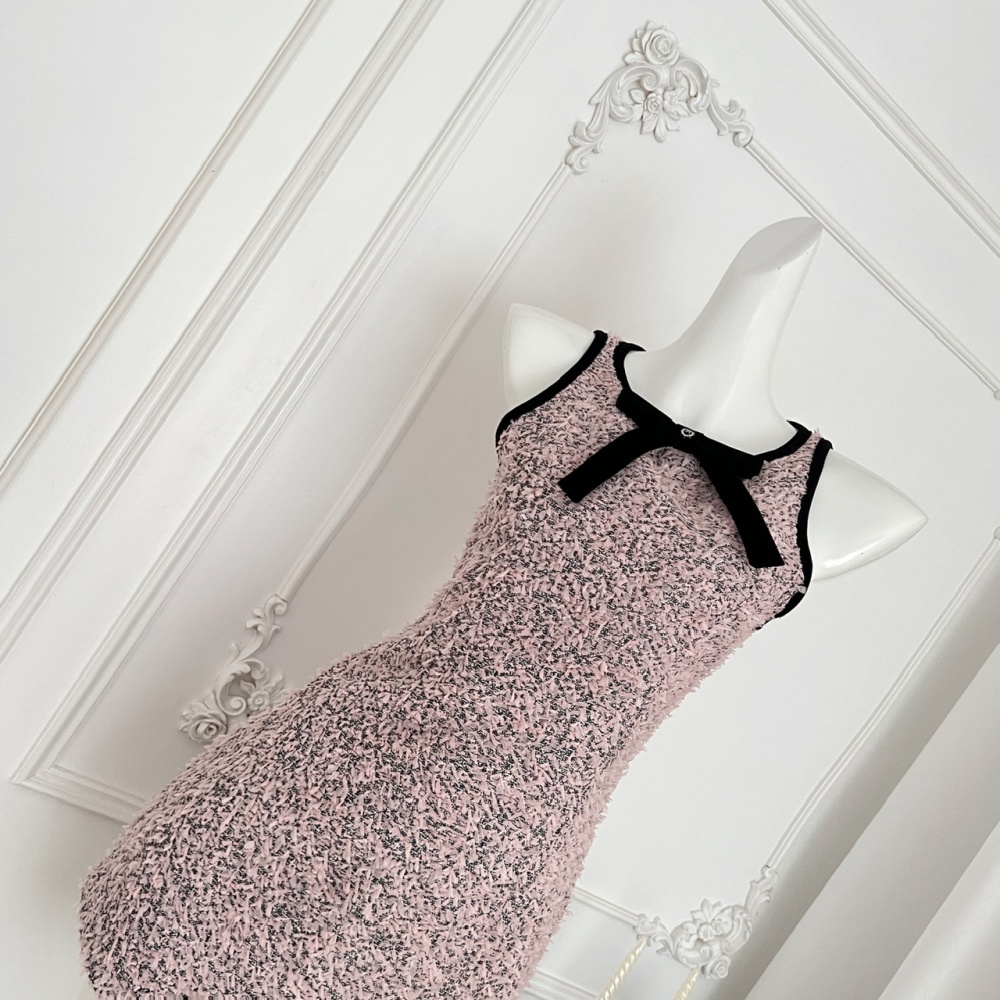 Pink pinched waist T-back chanelstyle temperament dress