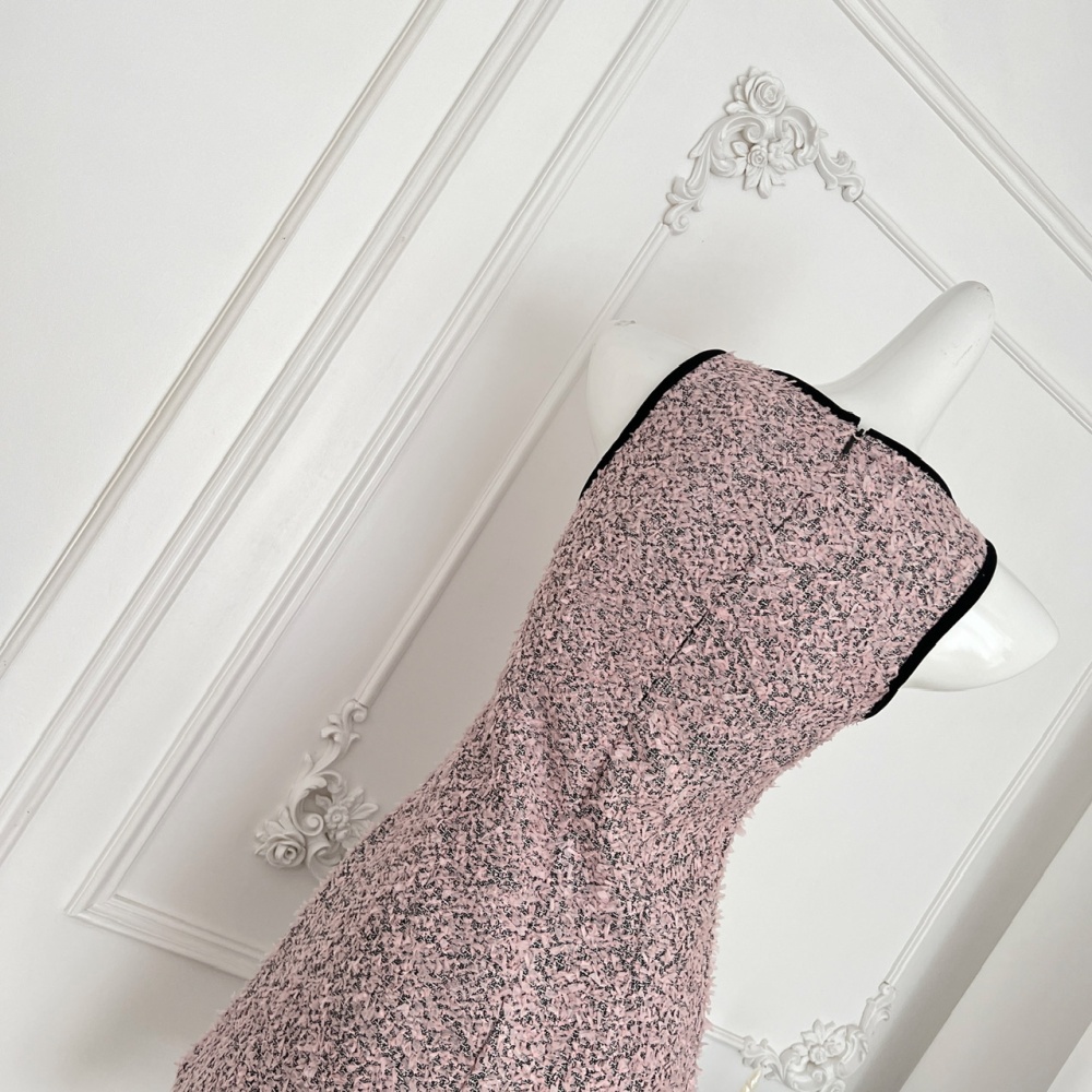 Pink pinched waist T-back chanelstyle temperament dress