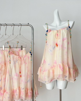 Floral niche tops temperament short skirt a set