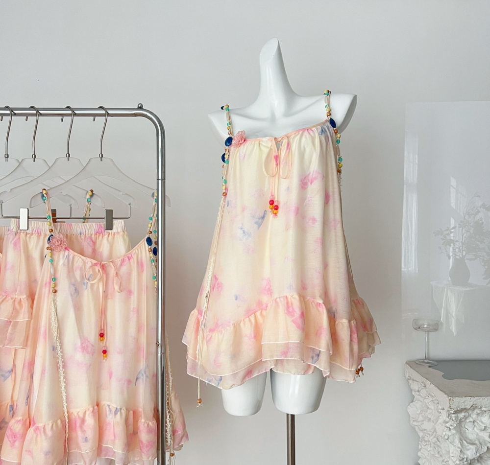 Floral niche tops temperament short skirt a set