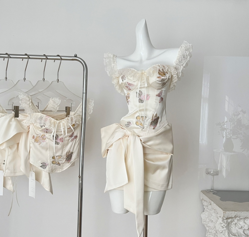 France style bow tops enticement sling short skirt a set
