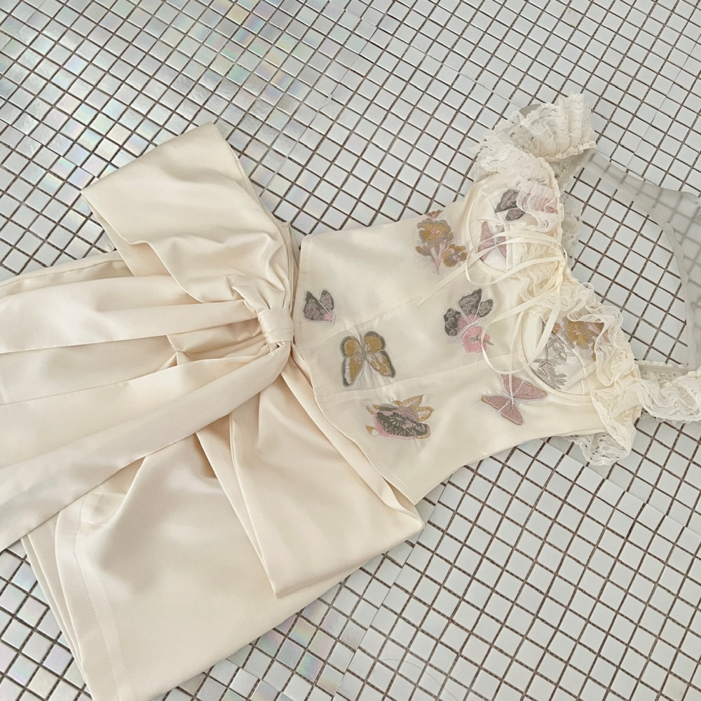 France style bow tops enticement sling short skirt a set
