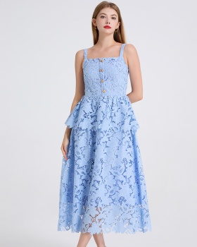 High waist hollow stereoscopic vest sling cake dress