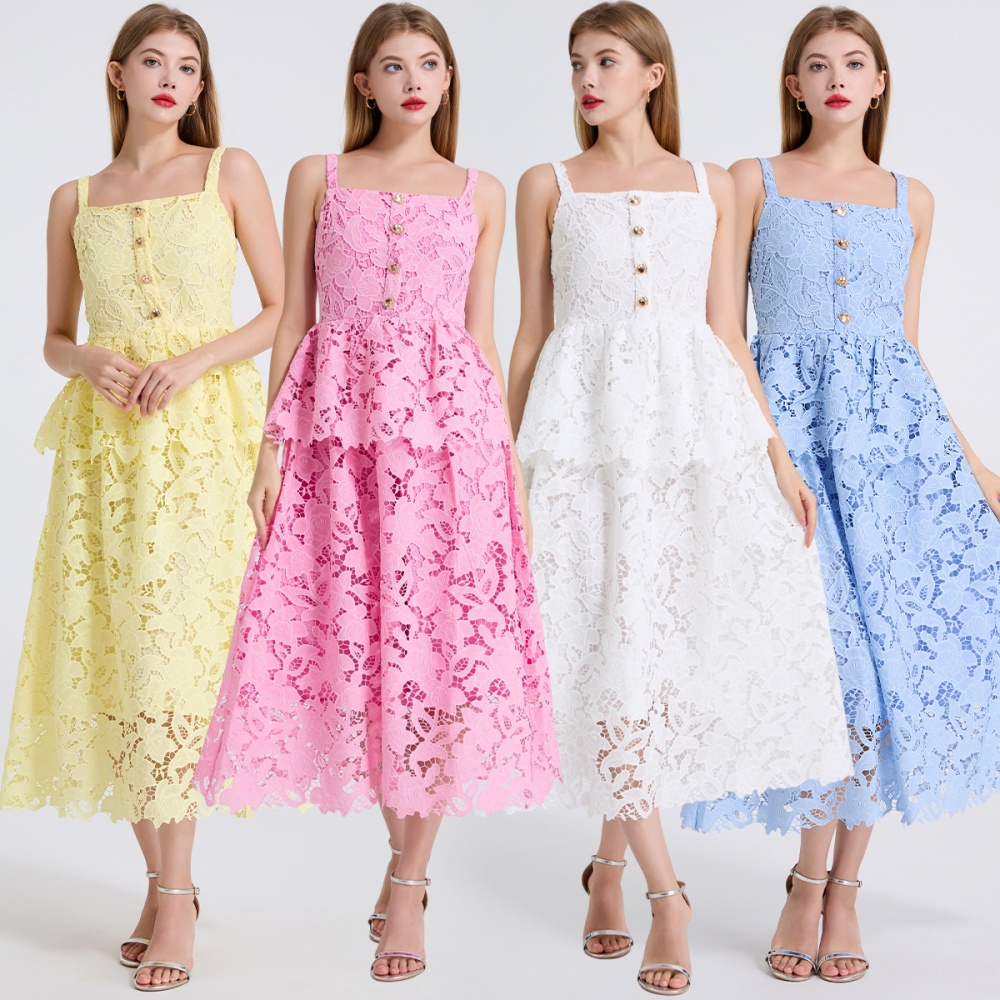 High waist hollow stereoscopic vest sling cake dress