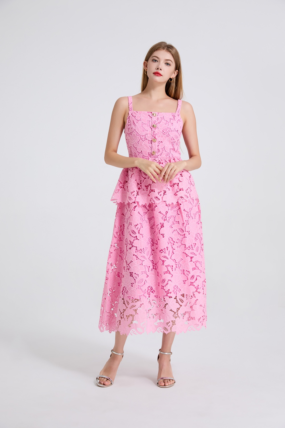 High waist hollow stereoscopic vest sling cake dress