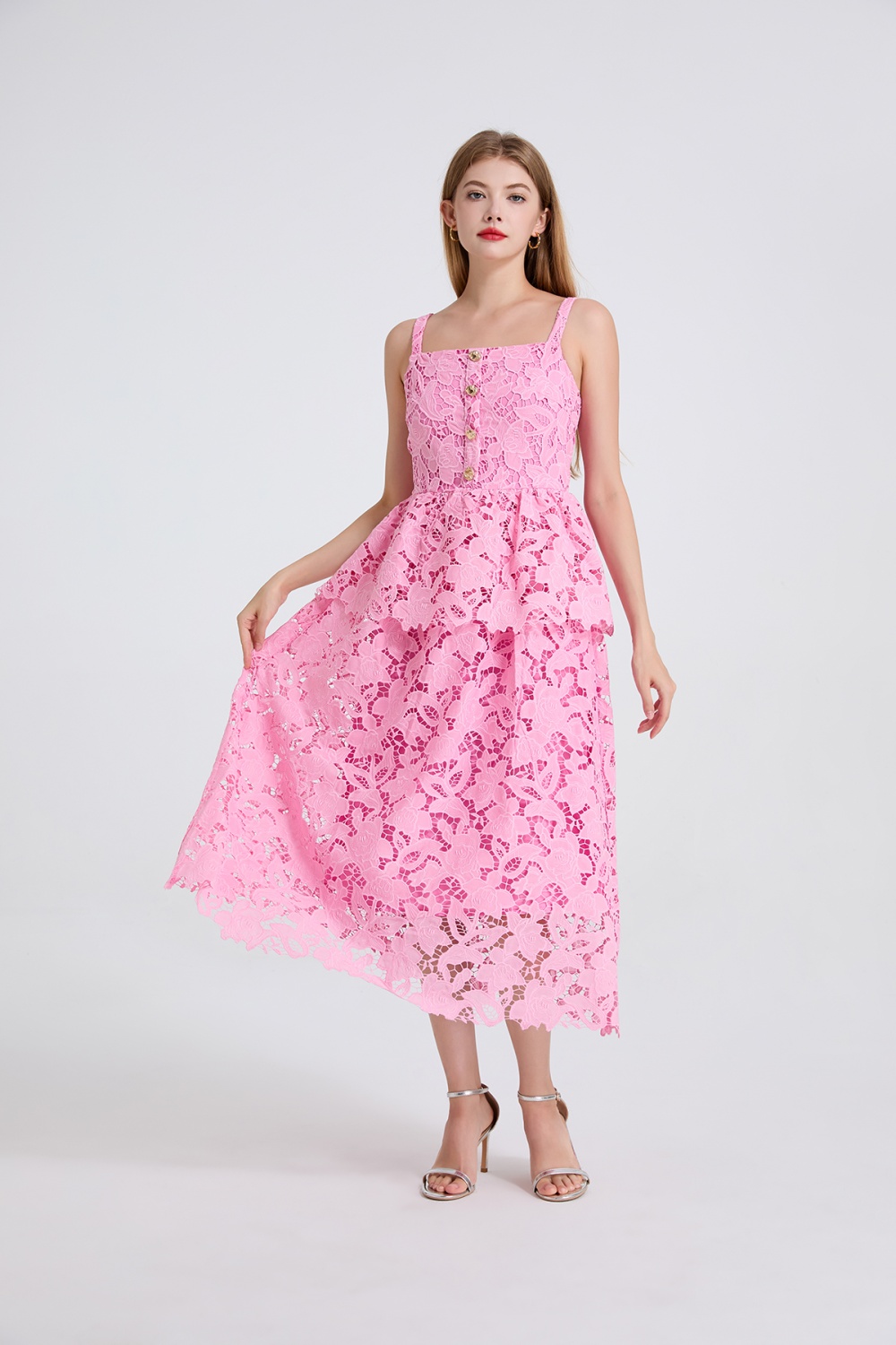 High waist hollow stereoscopic vest sling cake dress