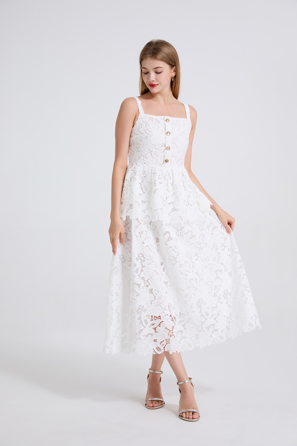 High waist hollow stereoscopic vest sling cake dress