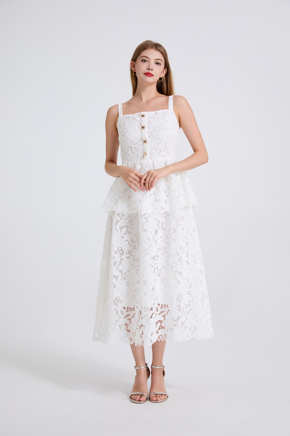 High waist hollow stereoscopic vest sling cake dress
