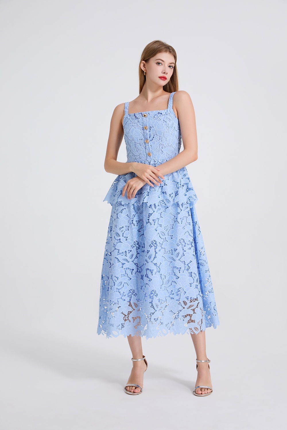 High waist hollow stereoscopic vest sling cake dress