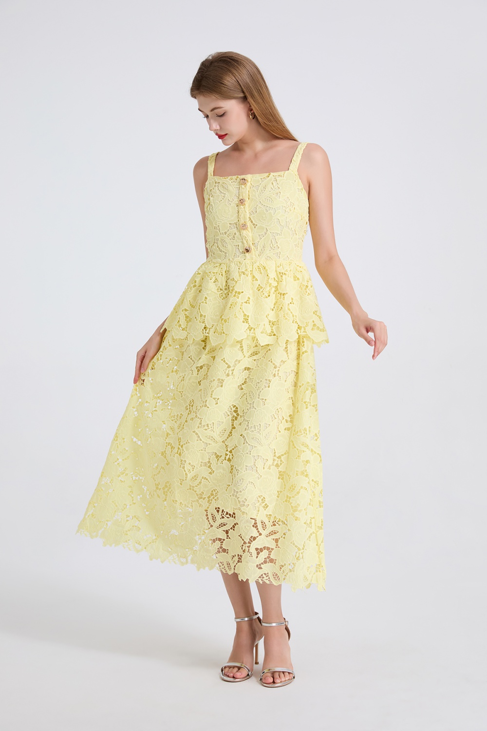 High waist hollow stereoscopic vest sling cake dress