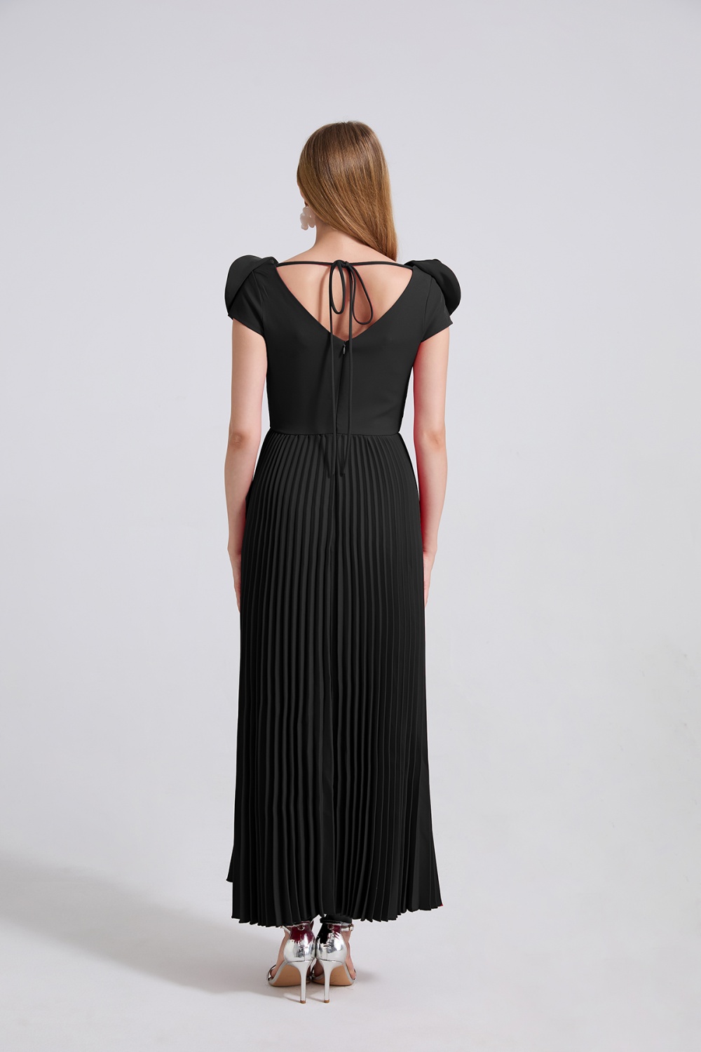 Creased splice niche high waist pinched waist stereoscopic dress