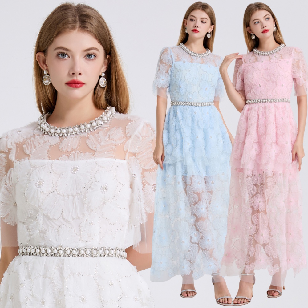 Whole body pearl evening dress slim cake dress
