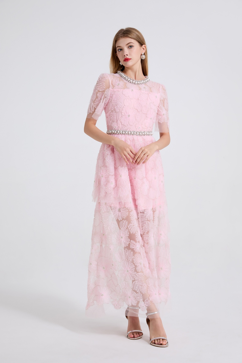 Whole body pearl evening dress slim cake dress