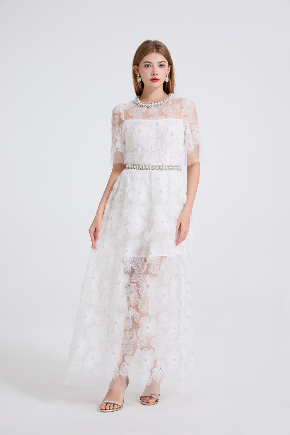 Whole body pearl evening dress slim cake dress