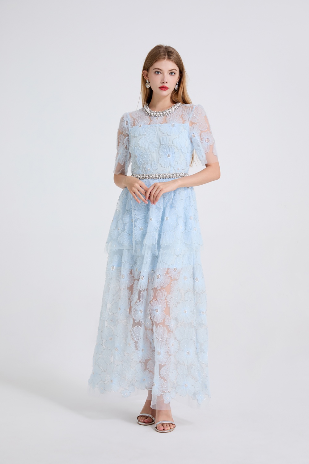Whole body pearl evening dress slim cake dress
