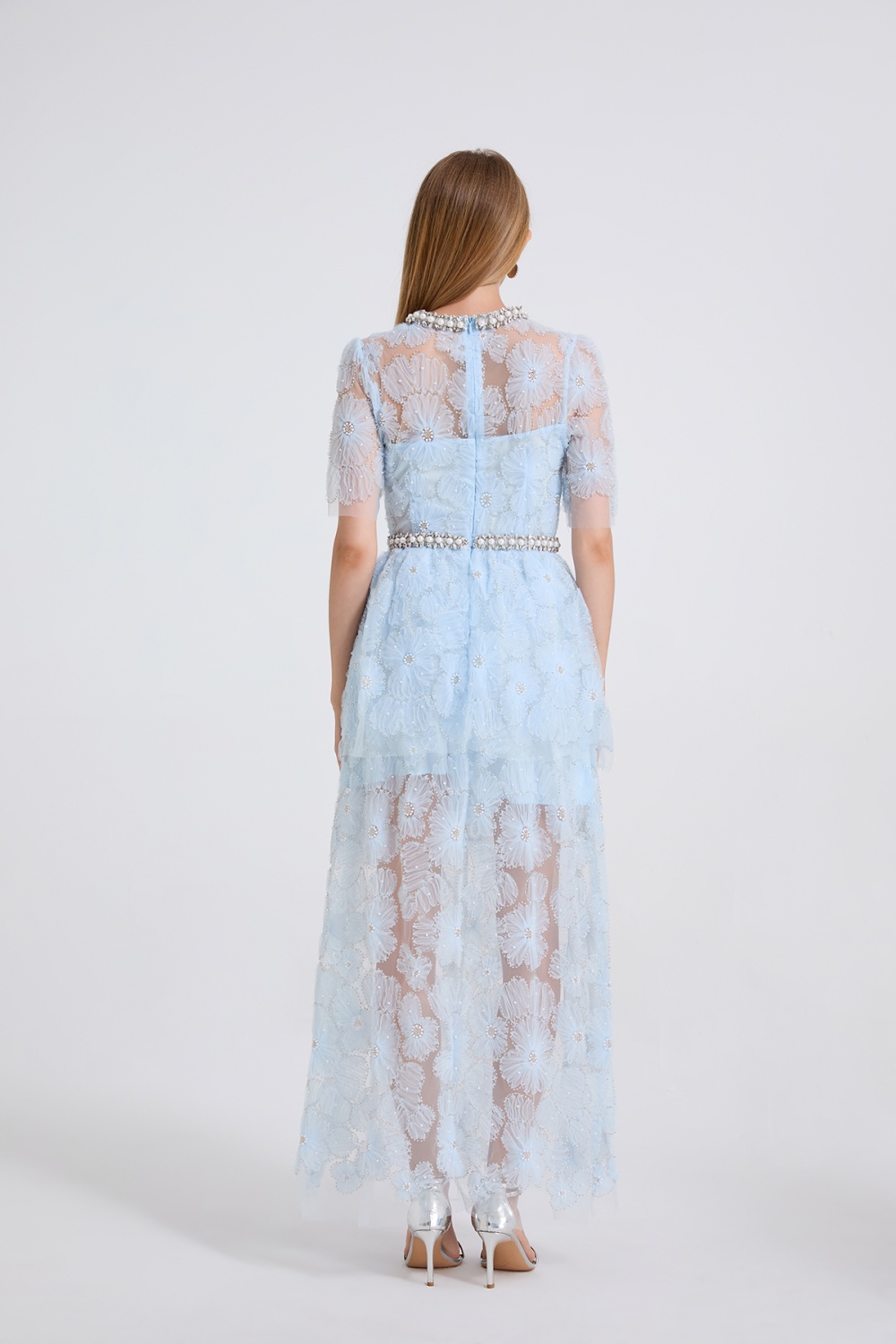 Whole body pearl evening dress slim cake dress