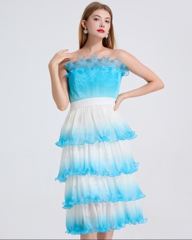 High waist evening dress wrapped chest dress