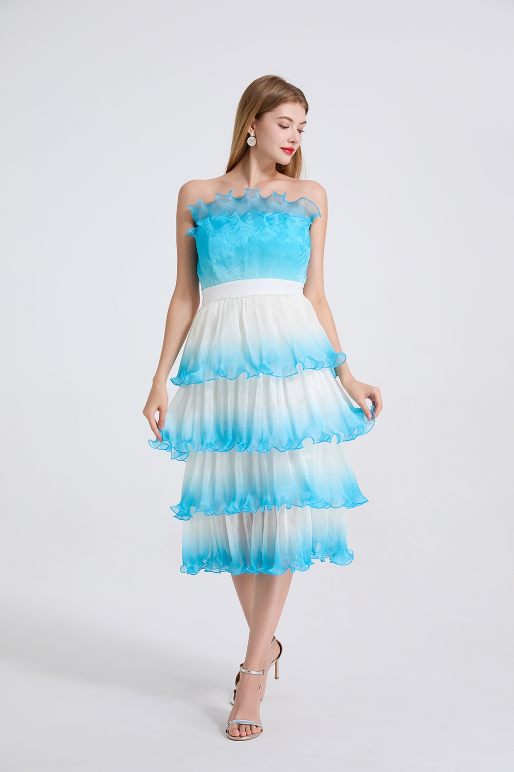 High waist evening dress wrapped chest dress