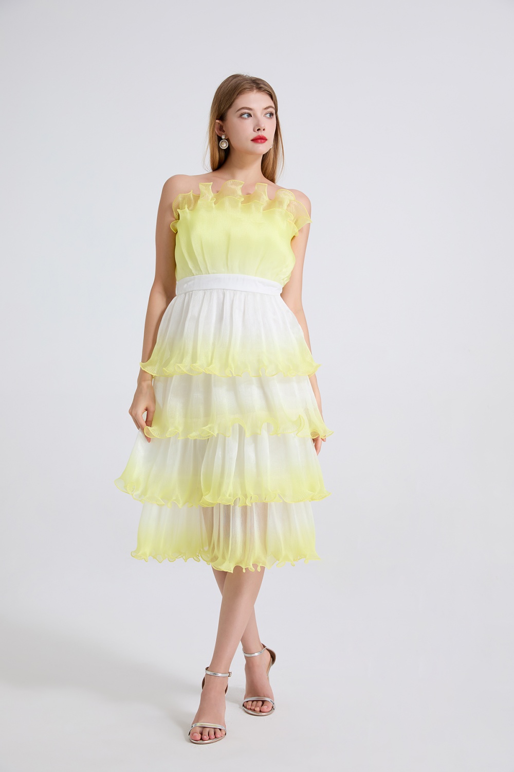 High waist evening dress wrapped chest dress