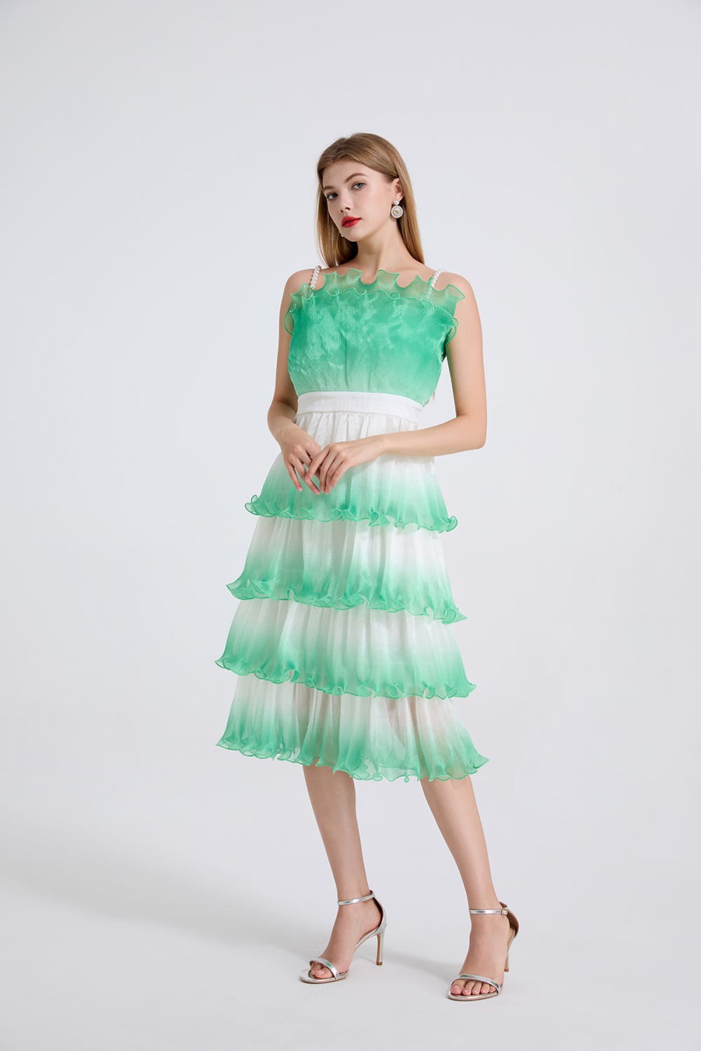 High waist evening dress wrapped chest dress