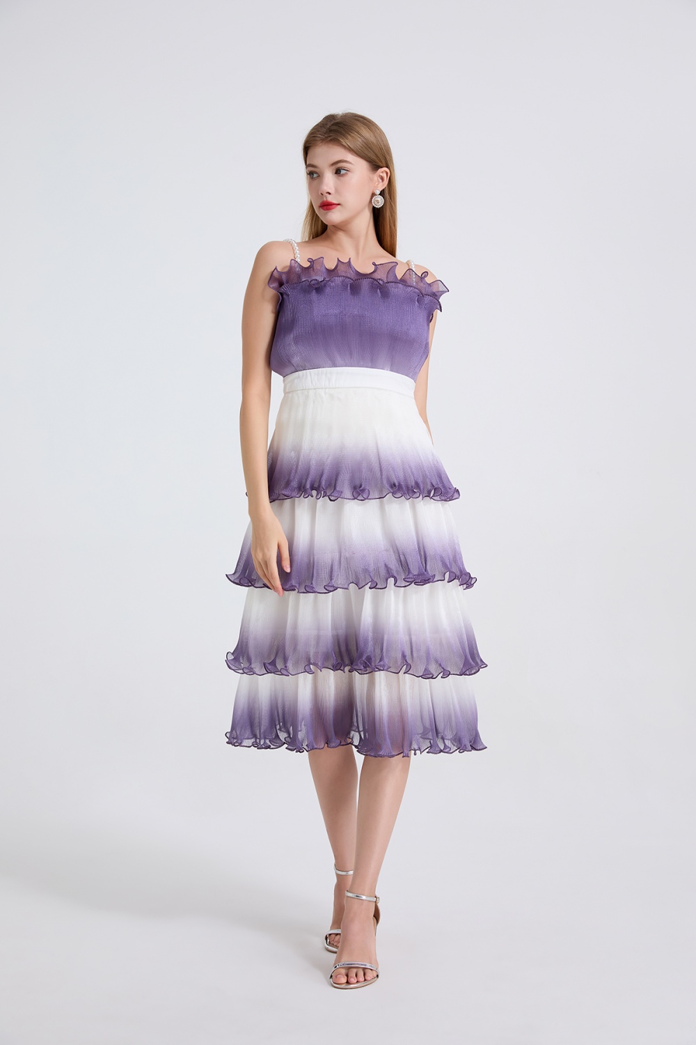 High waist evening dress wrapped chest dress