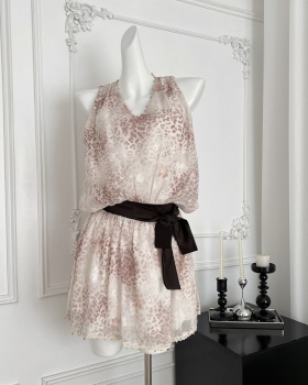 Jacquard leopard pinched waist low-waist dress