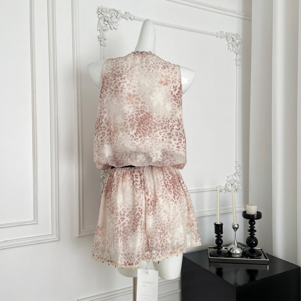 Jacquard leopard pinched waist low-waist dress