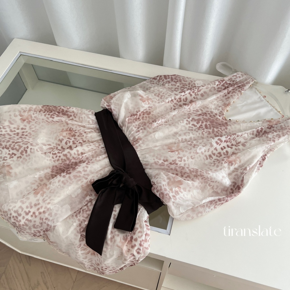 Jacquard leopard pinched waist low-waist dress