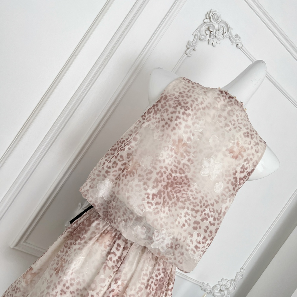 Jacquard leopard pinched waist low-waist dress