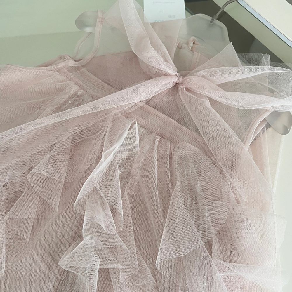 Bow irregular sleeveless gauze frenum enticement dress