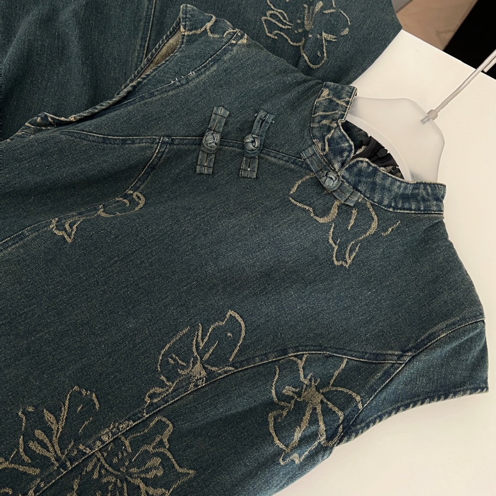 Denim retro cheongsam temperament butterfly dress